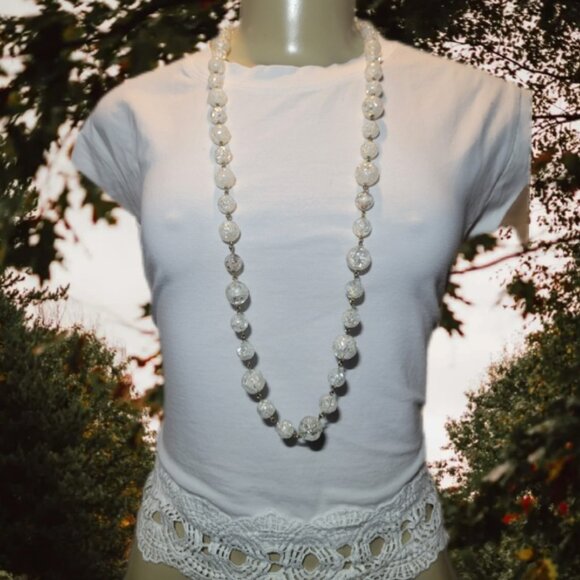 🎀1970s Vintage Icy Clear Art Deco Rock Crystal Crackled Beaded 18" Necklace - Picture 10 of 10